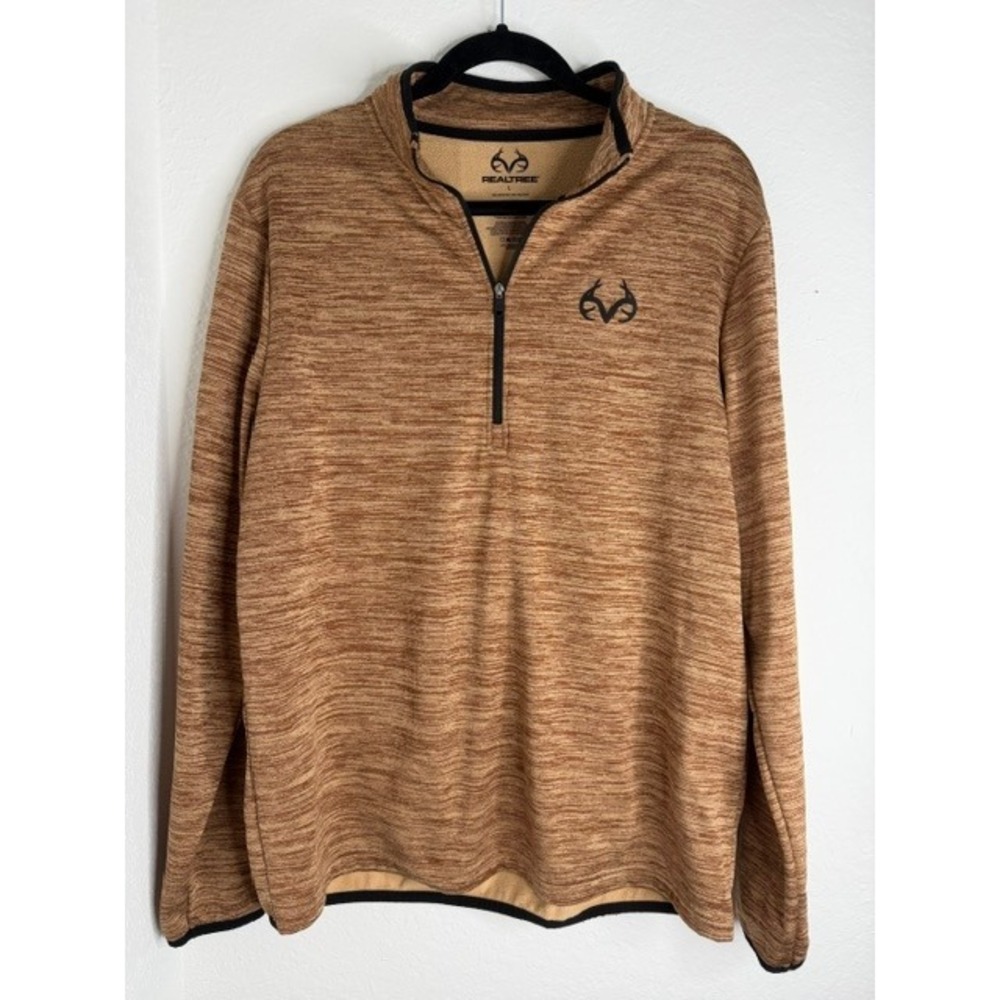 Realtree Mens Quarter Zip Fleece Pullover Brown Space Dye Logo Large
